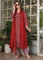 Cotton Red Daily Wear Printed Readymade Suit